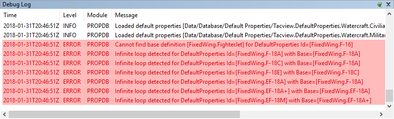 Tacview Database Debug Log