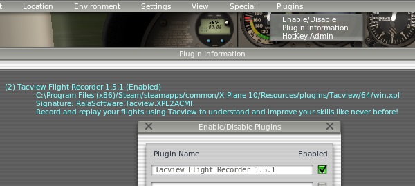 X-Plane plugins menu