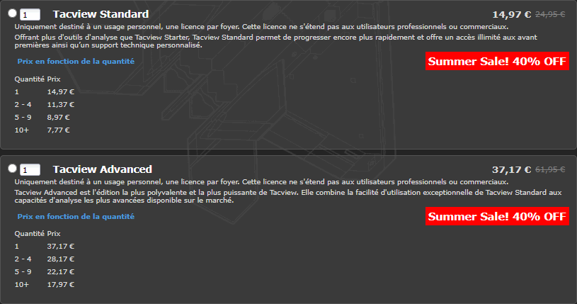 Solde d'été du 25 Juin au 13 Juillet : -40% sur toutes les éditions de Tacview !