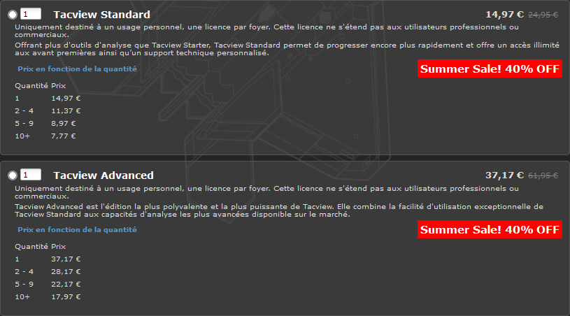 Solde d'été du 24 Juin au 8 Juillet : -40% sur toutes les éditions de Tacview !